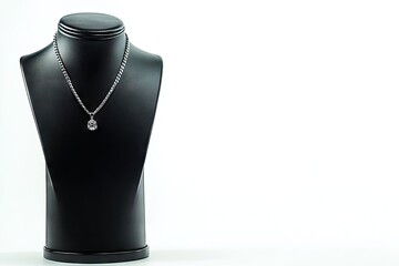 Necklace display on a black mannequin.