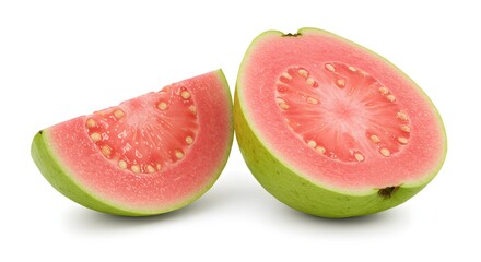 A refreshing slice of ripe, red guava isolated on a white background
