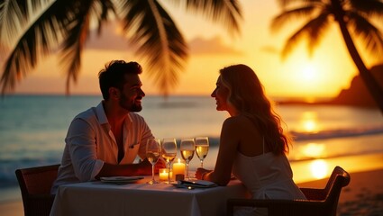 romantic couple at sunset