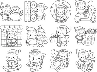 Lineart of a bunch of cute cat with various activities.
Outline ofkKawaii animal kitty for scrapbook and sticker.