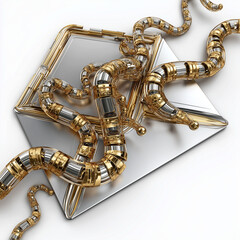 AI based phishing. Email security breach with robotic tentacles extracting data.