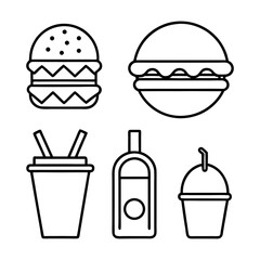 Set of Fast Food Outline Icons