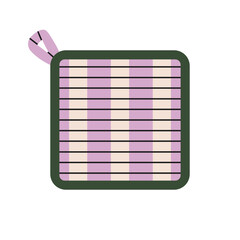 Vector illustration of a potholder. For use in kitchen-themed designs, cookbook illustrations,  advertising materials, cooking blogs and prints. Quilted fabric with striped pattern. Square shape.