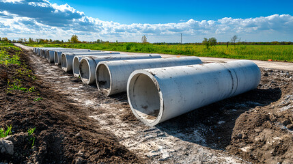 Concrete Pipes in an Open Field

