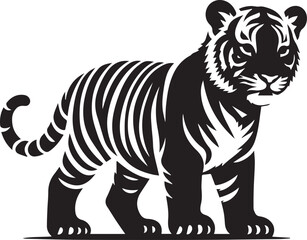 Obraz premium black and white baby tiger, baby tiger silhouette vector icon