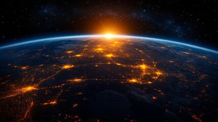 Stunning Earthrise Image Global City Lights at Sunrise from Space