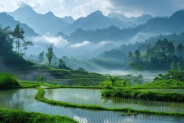 In the early summer during the grain buds season, the rice paddies ripple with water