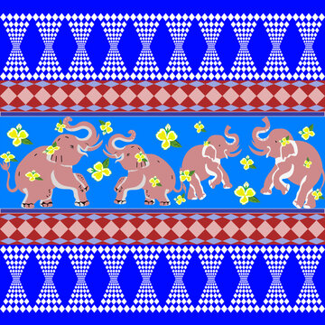 slavic ornament, decorative, blue flower, motif design, kantha stitch, mughal border, sarong, folklore ornament, elephants, pixel art, square composition, vintage wallpaper, elegant background, tradit