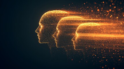 Abstract Digital Heads Golden Particle Flow AI Technology Concept