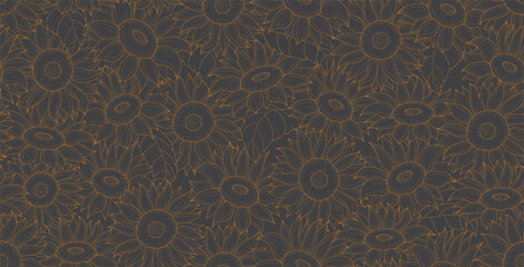 Seamless orange sunflowers on a black background.
