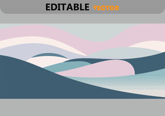 Fototapeta premium Abstract pastel landscape with curving hills and waves