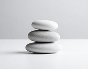 Stack of three smooth stones on a white surface