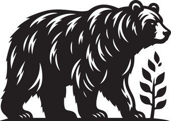 Obraz premium black and white bear, bear silhouette vector icon full body