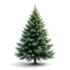 Single Evergreen Conifer Tree Isolated on White Background Natural Green
