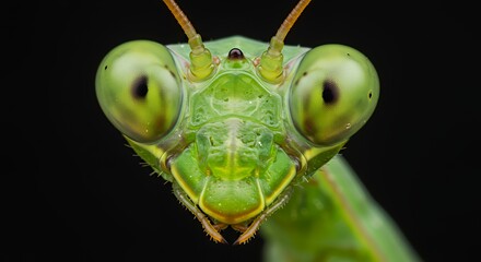 Macro Photography of a Praying Mantis Head