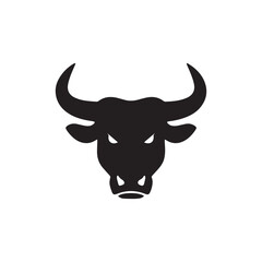 Angry Bull Silhouette white Background. 
