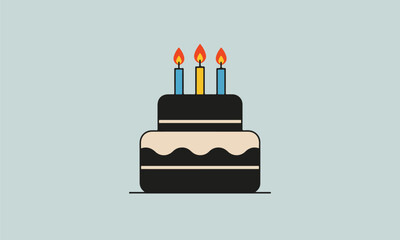 Simple Two-Tier Birthday Cake with Three Candles Illustration