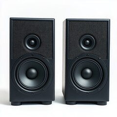 Fototapeta premium Two black audio speakers, front view