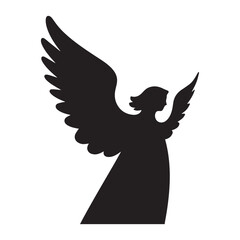 Vector illustration of a black angel silhouette Silhouette white Background.