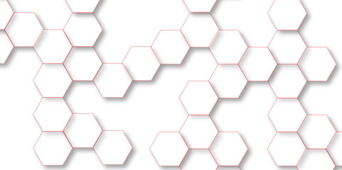 Naklejka premium Abstract white background with red hexagons seamless pattern and geometric in vector design. Futuristic blue neon honeycombs. Modern technology design .Minimal style website banner, decoration .