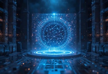 Abstract Sphere Projecting in a Dark Futuristic Environment