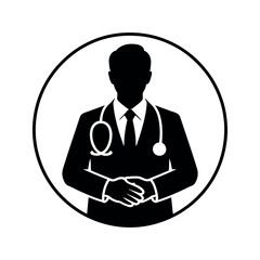Doctor Silhouette Logo Icon – Modern Minimal Medical Symbol of Healthcare Professional with Stethoscope for Hospital, Clinic, Medicine Branding, Health Service, Medical Logo, Vector Design