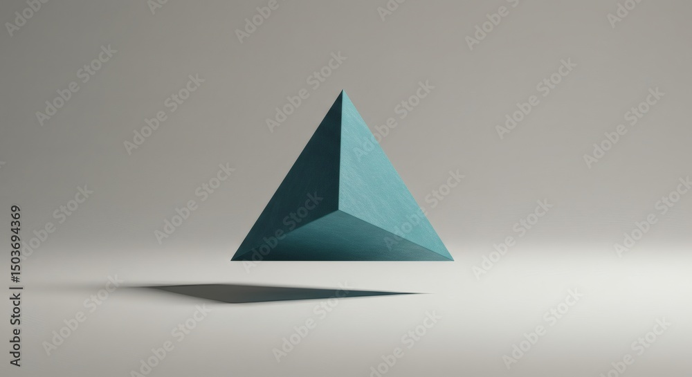 Fototapete floating teal tetrahedron with sharp shadow on a light gray background