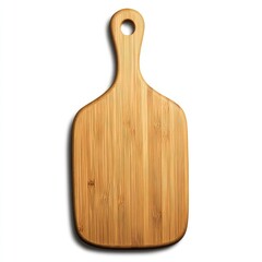Light brown rectangular bamboo cutting board with handle