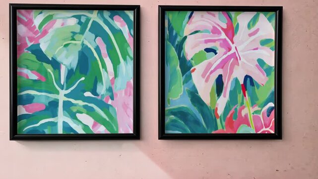 Two picture frames on wall live mockup, animated overlay, transparent 4K video, alpha channel, ProRes 4444