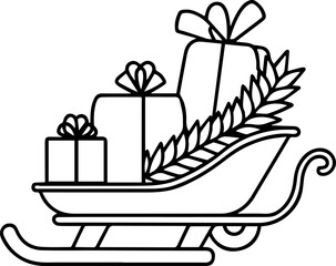 sleigh outline vector illustration, coloring book page line art	