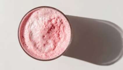 Pink smoothie in glass top view