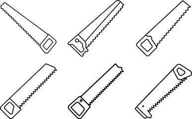 Set of saw tool outline vector illustration, coloring book page line art	