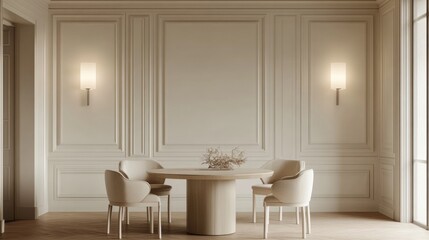 Minimalist Dining Room with Wooden Table and Chairs
