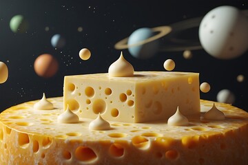 Cosmic Cheese A Surreal 3D Render of Cheese in Space