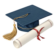 Graduation Cap and Diploma Isolated on Transparent Background