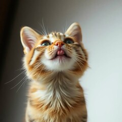 A sharp focus Tabby cat with raised paws against a blurred bokeh effect background, with generative ai
