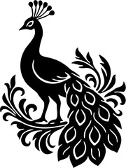 Peacock silhouette vector illustration, isolated on white
