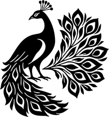 Peacock silhouette vector illustration, isolated on white
