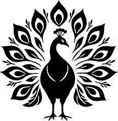 Peacock silhouette vector illustration, isolated on white