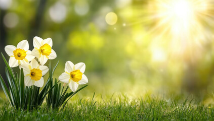 Fototapeta premium Spring Daffodils in a Sunny Meadow