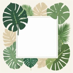 Tropical Leaves Frame Blank Square Template for Summer Designs