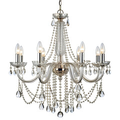 crystal chandelier with multiple arms and hanging beads
