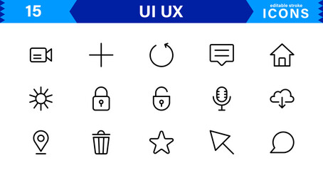 UI UX Design Icons Focused on Interface, Navigation, Prototyping, and User Flow Presented in a Minimal, Modern, and High-Quality Vector Format