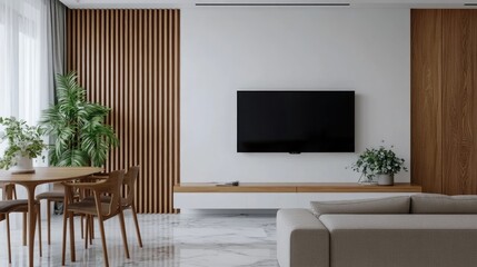 Modern Living Room with Wooden Accents and Minimalist Decor
