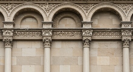 Naklejka premium Architectural details of a Romanesque building facade in Italy showcase