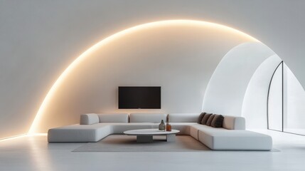 Modern Living Room with Curved Ceiling and Arched Windows