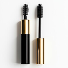 Obraz premium Two black mascara tubes with gold caps