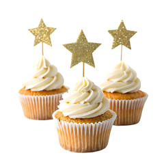Glitter star cupcake toppers isolated on white
