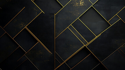 Deep black base with a geometric grid design, gold lines delicately intersecting at various angles, creating an architectural vibe that exudes sophistication,