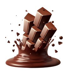 Chocolate splash and Chocolate bar splashing in the middle isolated